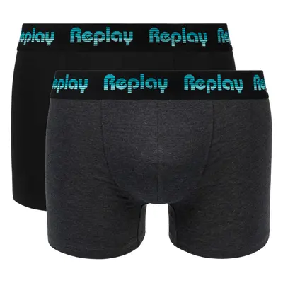 Replay Boxerky Boxer Style Jacquard Logo 2Pcs Box - Black/D Gmel/Azure - Pánské