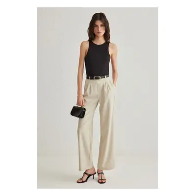 Trendyol Grey Wide Leg Pleated Woven Trousers