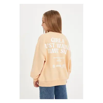 DEFACTO Girl Oversize Wide Pattern Crew Neck Back Printed Sweatshirt