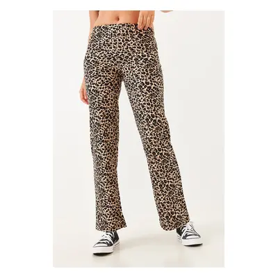 Bianco Lucci Women's Leopard Patterned Suede Trousers