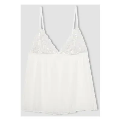 DEFACTO Fall In Love Bridal Lace White Strap Pajama Top