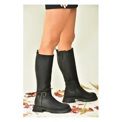 Fox Shoes Black Women's Low Heeled Daily Boots