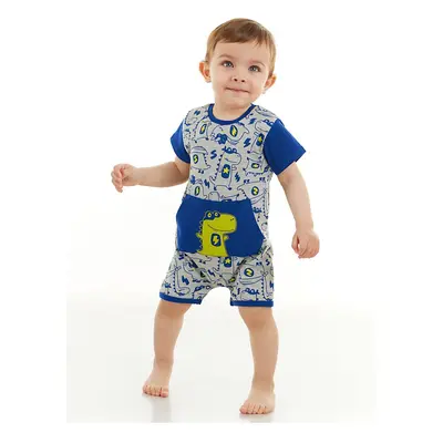 Denokids Super Dino Baby Boy Gray Summer Jumpsuit