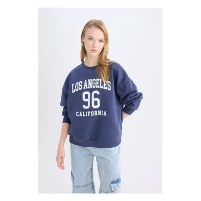 DEFACTO Coool Loose Fit Crew Neck Printed Thick Sweatshirt