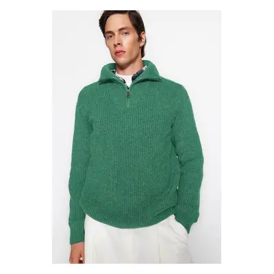 Trendyol Mint Regular Fit Woolen Zipper Turtleneck Knitwear Sweater