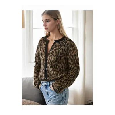 61353 Dewberry Leopard Patterned Cardigan-COFFEE