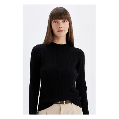 DEFACTO Regular Fit Crew Neck Knitted Buttoned Black Knitwear Sweater