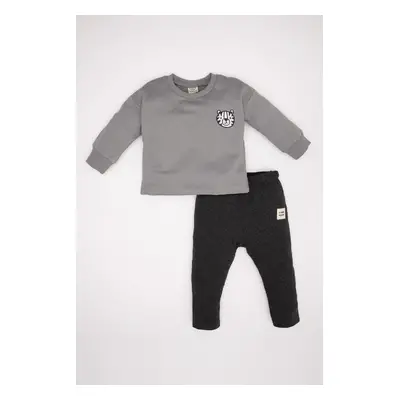 DEFACTO Baby Boy 2-Piece Set Printed Crew Neck Sweatshirt Top Elastic Waist Jogger Tracksuit Bot