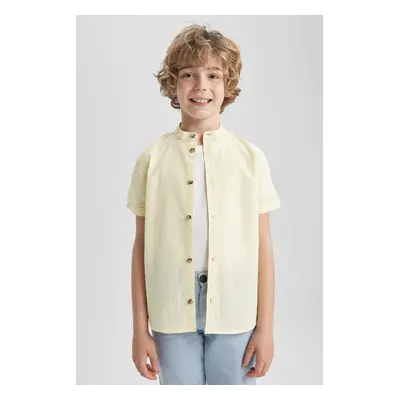 DEFACTO Boy's Stand Collar Linen Look Short Sleeve Shirt