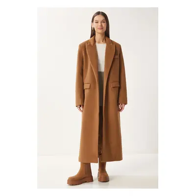 Happiness İstanbul Women's Camel Double Breasted Cashmere Coat