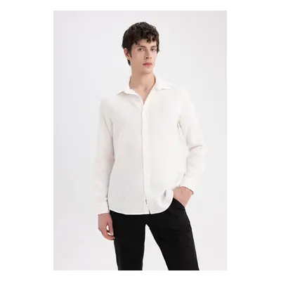 DEFACTO Regular Fit Polo Collar Cotton Basic Plain Long Sleeve Shirt