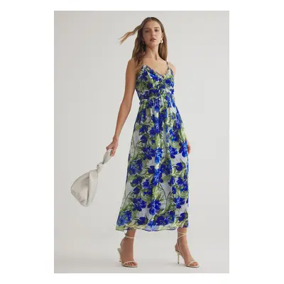 Trendyol Saxe Floral Patterned Ruffle Maxi Chiffon Woven Dress