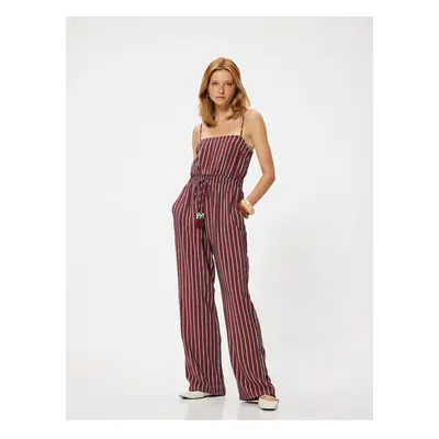 Koton X Melis Ağazat - Viscose Jumpsuit Thin Straps Wide Leg Pocket Elastic Waist