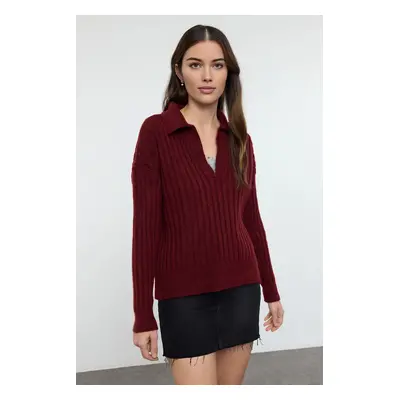 Trendyol Claret Red Soft Texture Polo Neck Knitwear Sweater