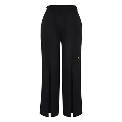 Trendyol Curve Black Waist Belt Detail Slit Beach Wear Plus Size Trousers