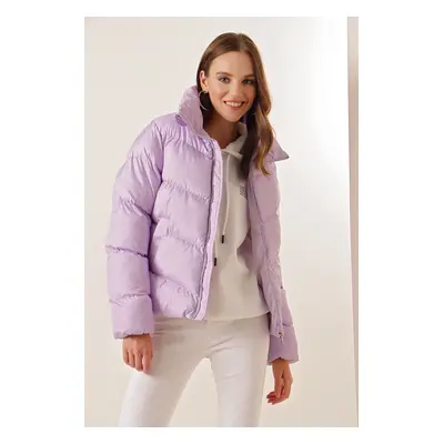 Bigdart Stand Collar Zippered Puffer Jacket - Lilac