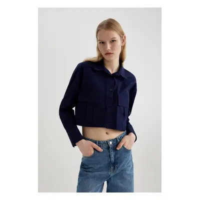 DEFACTO Crop Basic Poplin Basic Long Sleeve Shirt