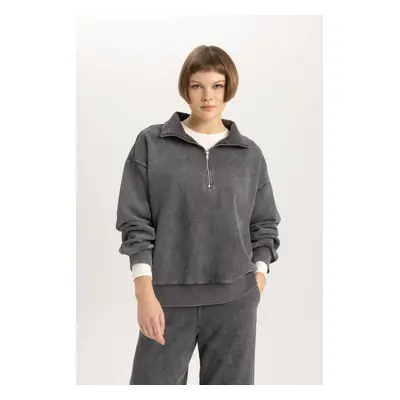 DEFACTO Relax Fit Polo Neck Half Zipper Sweatshirt