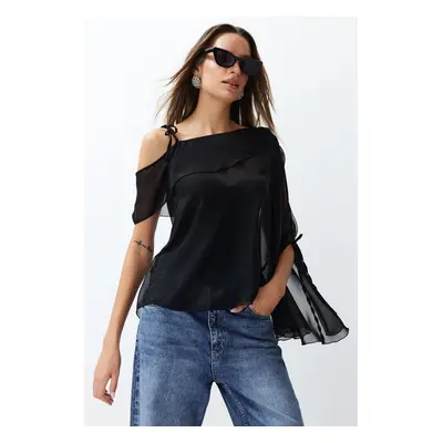 Trendyol Black Sheer Woven Chiffon Blouse