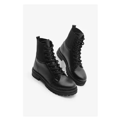 Marjin Women's Elastic Boots Boots with Serrated Sole with Lace-up Nigora black.