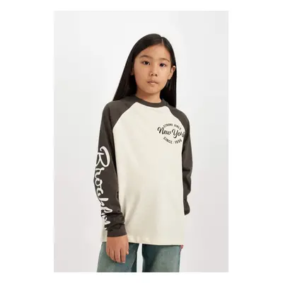 DEFACTO Girl Oversize Wide Pattern Crew Neck Printed Long Sleeve T-Shirt