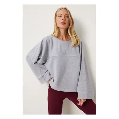 Happiness İstanbul Women's Gray Wide Sleeve Oversize Knitted Sweatshirt