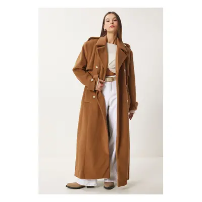 Happiness İstanbul Women's Camel Premium Oversize Cashmere Coat