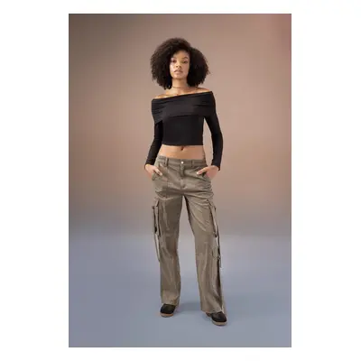 DEFACTO Gabardine Trousers Straight Fit Cargo Pocket High Waist Standard Length