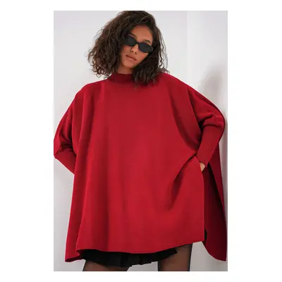 Bigdart Slit Poncho Sweater - Red