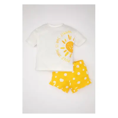 DEFACTO Baby Girl Printed Short Sleeve T-Shirt Shorts Piece Set