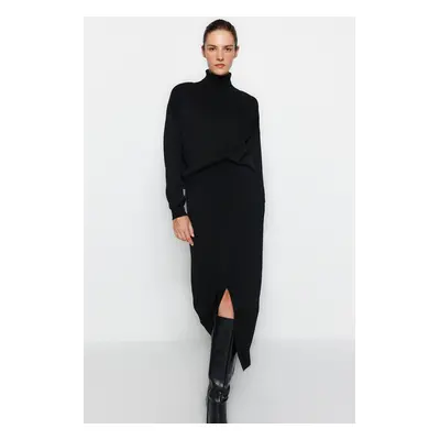 Trendyol Black Turtleneck Knitwear Skirt Bottom-Top Set