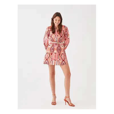 LC Waikiki Lcw Vision Red Print Long Sleeve Satin Women's Shirt Dress