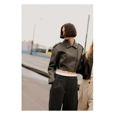 DEFACTO Regular Fit Faux Leather Coat