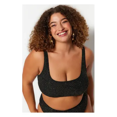 Trendyol Curve Black Silvery Fabric Bralette Slimming Effect Bikini Top