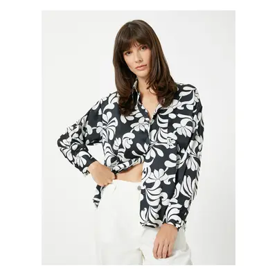 Koton Floral Satin Shirt Pocket Detailed