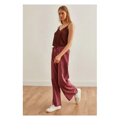 Olalook Women's Dusty Rose Belted Elastic Waist Palazzo Ayrobin Trousers