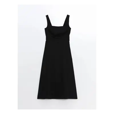 LC Waikiki LCW Vision New Black Square Collar Plain Poplin Women's Dress