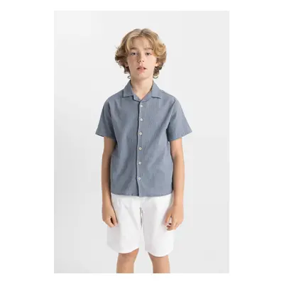 DEFACTO Boy Oversize Wide Pattern Polo Collar Seersucker Textured Short Sleeve Shirt