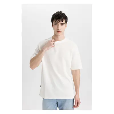 DEFACTO Comfort Regular Fit Relaxed Cut Crew Neck Short Sleeve Heavy Fabric Basic Plain T-Shirt