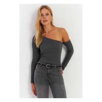 Cool & Sexy Women's Anthracite Asymmetric Sleeve Camisole New Year's Blouse HOR1