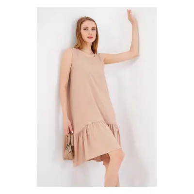 armonika Women's Light Beige SLEEVE FRILLI DRESS