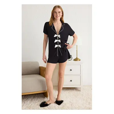 Trendyol Black Plain Shally Woven Pajama Set