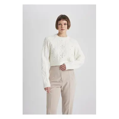 DEFACTO Crop Crew Neck Knitwear Sweater