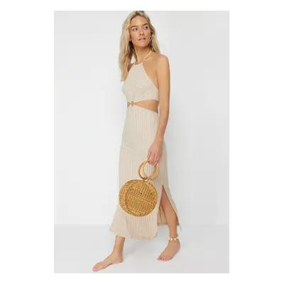 Trendyol Beige Maxi Knitted Textured Accessory Beach Dress