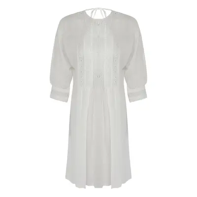 Trendyol White*001 Plain Regular Midi Woven Lace Detail 100% Cotton Dress