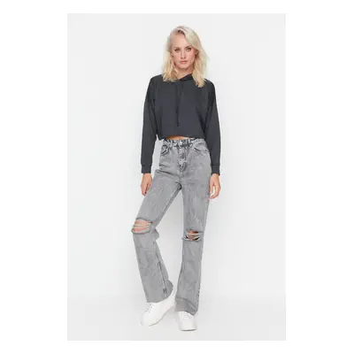 Trendyol Gray Ripped High Waist Wide Leg Jeans