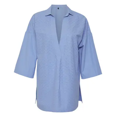 Trendyol Blue*009 Plain Fitted Mini Woven Striped 53% Polyester,47% Cotton Dress