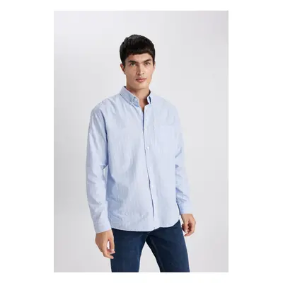 DEFACTO Relax Fit Polo Neck Striped Oxford Long Sleeve Shirt