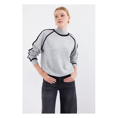 Bigdart Striped Oversize Knitwear Sweater - Gray