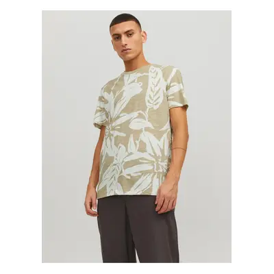 Béžové pánské vzorované tričko Jack & Jones Tropic - Pánské